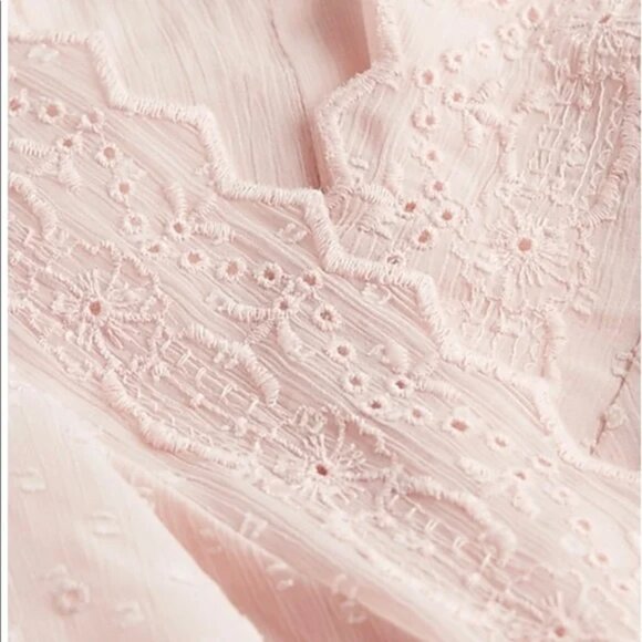 Express Surplice Blush Pink Eyelet Lace Wrap Long Sleeve Bodysuit Top - Picture 9 of 13